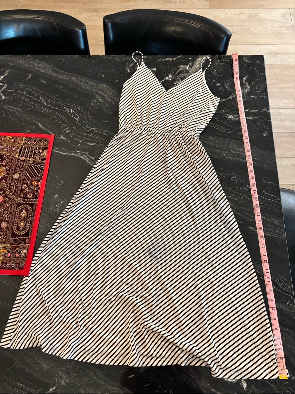 H&M Black & White Striped Midi Sundress with V-Neck